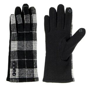 Black Button Plaid Smart Gloves Fleece Lined Smart Touch Text Friend